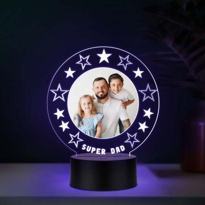 Personalized Super Dad UV Print Photo Multicolor LED Lamp Fathers Day Gift Light